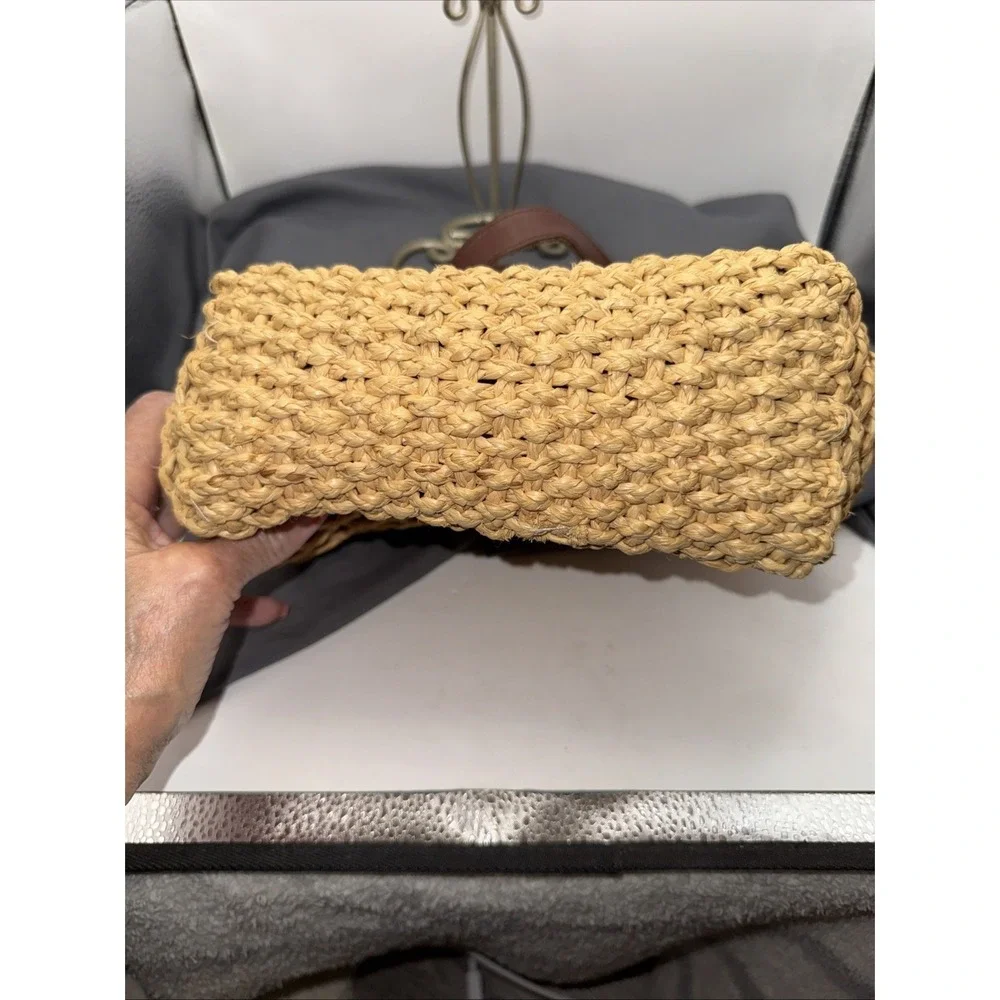 Express Bag Straw Boho Small Tan Animal Print Lining Zipper Closure Summer Purse